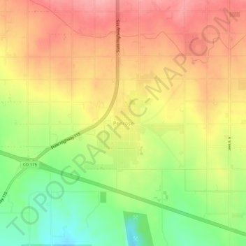 Penrose topographic map, elevation, terrain