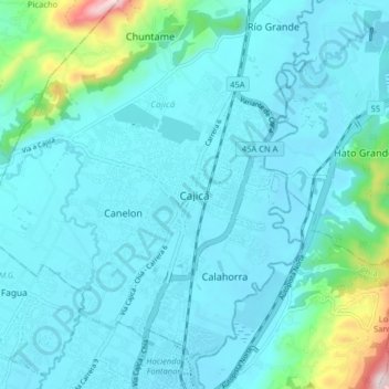 Cajicá topographic map, elevation, terrain