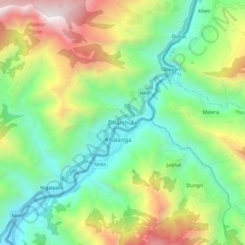 Dhārchula topographic map, elevation, terrain