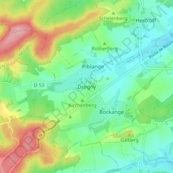 Drogny topographic map, elevation, terrain