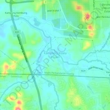 Kampung Kuala Pajam topographic map, elevation, terrain