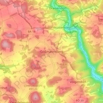 Gößmannsberg topographic map, elevation, terrain