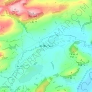 Llanfechain topographic map, elevation, terrain