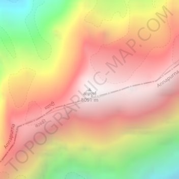 Annapurna I topographic map, elevation, terrain