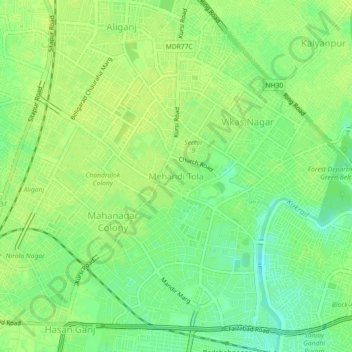 Mehandi Tola topographic map, elevation, terrain