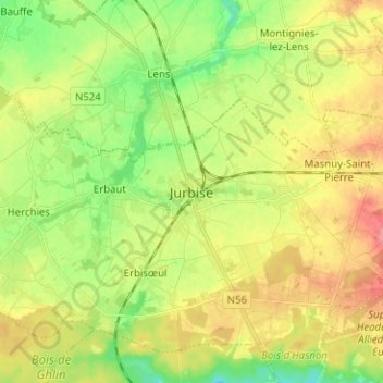 Jurbise topographic map, elevation, terrain