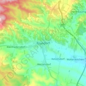 Poysdorf topographic map, elevation, terrain