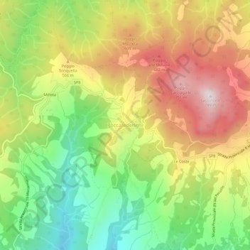 Roccatederighi topographic map, elevation, terrain