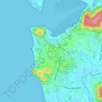 Vagator topographic map, elevation, terrain