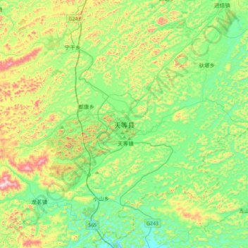 天等县 topographic map, elevation, terrain