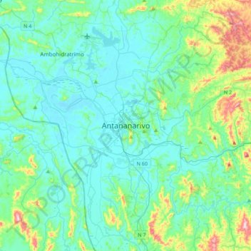 Antananarivo topographic map, elevation, terrain