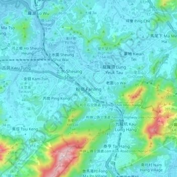 Fanling topographic map, elevation, terrain
