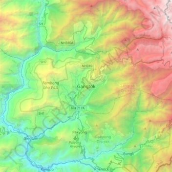 Gangtok topographic map, elevation, terrain