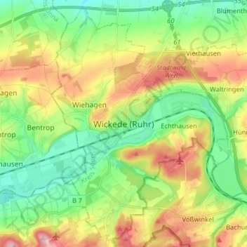 Wickede (Ruhr) topographic map, elevation, terrain