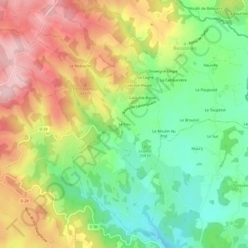 Le Fau topographic map, elevation, terrain