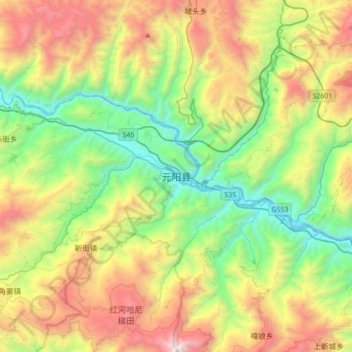 Yuanyang topographic map, elevation, terrain