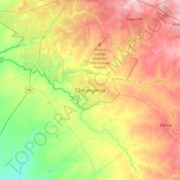 Chitungwiza topographic map, elevation, terrain