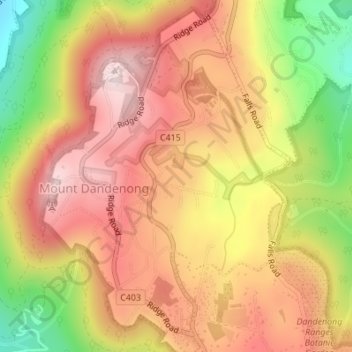 Dandenong Ranges topographic map, elevation, terrain