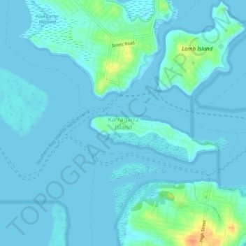 Karragarra Island topographic map, elevation, terrain