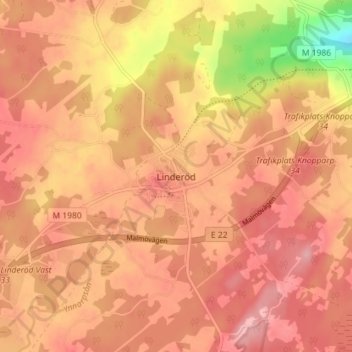 Linderöd topographic map, elevation, terrain