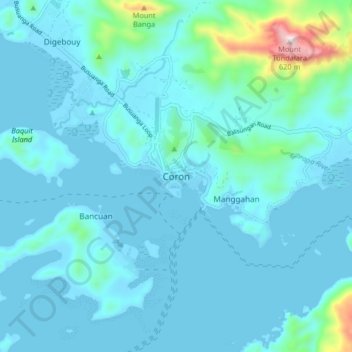 Coron topographic map, elevation, terrain