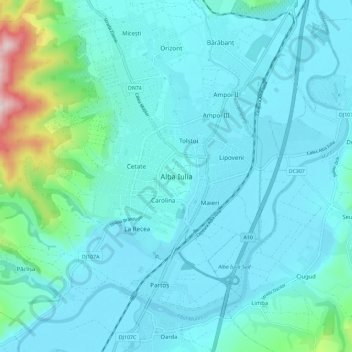 Alba Iulia topographic map, elevation, terrain