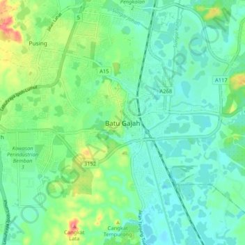 Batu Gajah topographic map, elevation, terrain