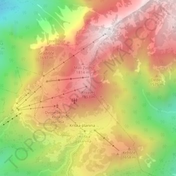 Krvavec topographic map, elevation, terrain