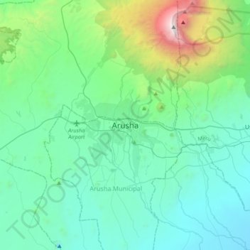 Arusha topographic map, elevation, terrain