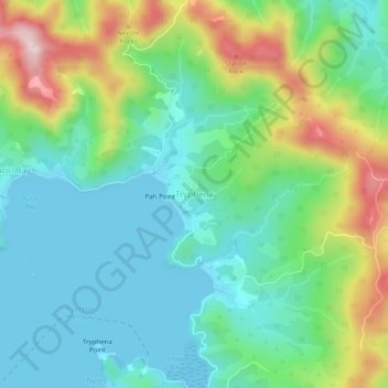 Tryphena topographic map, elevation, terrain