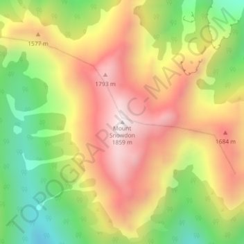 Mount Snowdon topographic map, elevation, terrain