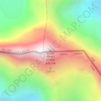 特拉木坎力峰 Ⅲ topographic map, elevation, terrain