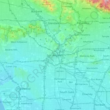 Los Angeles topographic map, elevation, terrain