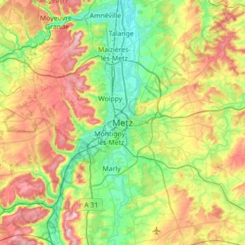 Metz topographic map, elevation, terrain