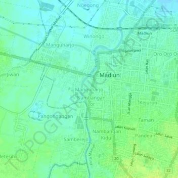 Manguharjo topographic map, elevation, terrain