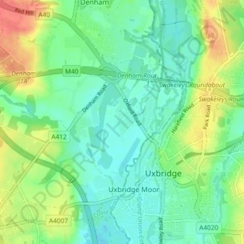 New Denham topographic map, elevation, terrain