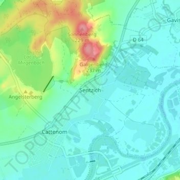 Sentzich topographic map, elevation, terrain