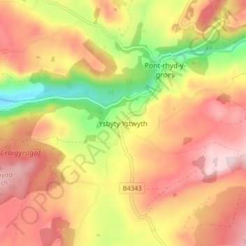 Ysbyty Ystwyth topographic map, elevation, terrain