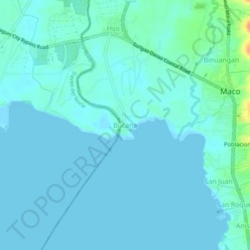 Bucana topographic map, elevation, terrain