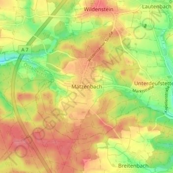 Matzenbach topographic map, elevation, terrain