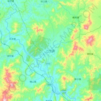 广宁县 topographic map, elevation, terrain