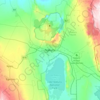 Nakuru topographic map, elevation, terrain