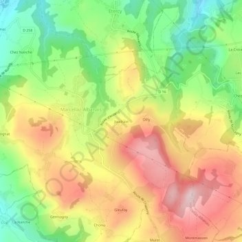 Joudrain topographic map, elevation, terrain