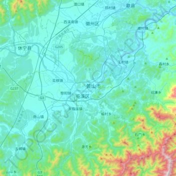 Huangshan topographic map, elevation, terrain