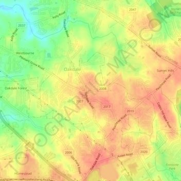 Oakdale topographic map, elevation, terrain