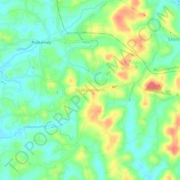 Arakkunnam topographic map, elevation, terrain