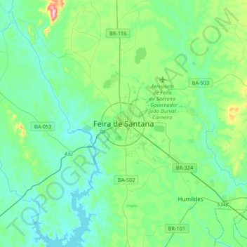Feira de Santana topographic map, elevation, terrain