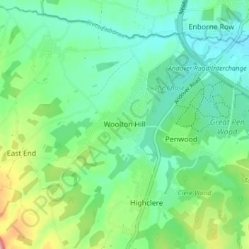Woolton Hill topographic map, elevation, terrain