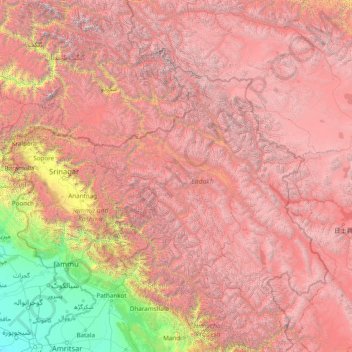 Jammu and Kashmir topographic map, elevation, terrain