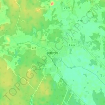 Östervåla topographic map, elevation, terrain